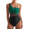 imageSUUKSESS Women Mesh One Shoulder One Piece Swimsuit Tummy Control Bathing Suit88 Green Black
