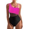 imageSUUKSESS Women Mesh One Shoulder One Piece Swimsuit Tummy Control Bathing Suit88 Hot Pink Black