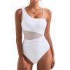 imageSUUKSESS Women Mesh One Shoulder One Piece Swimsuit Tummy Control Bathing Suit88 White