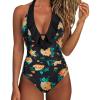 imageSUUKSESS Women Sexy Halter One Piece Swimsuits Ruffle Tummy Control Bathing Suit1 Black Floral