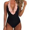 imageSUUKSESS Women Sexy Halter One Piece Swimsuits Ruffle Tummy Control Bathing Suit1 Light Pink Black