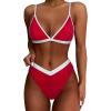 imageSUUKSESS Women Triangle High Cut Bikini Sets Sexy High Waisted 2 Piece Swimsuit57 Red White