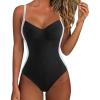 imageSUUKSESS Women Tummy Control One Piece Swimsuit Sexy Crisscross Back Bathing SuitBlack