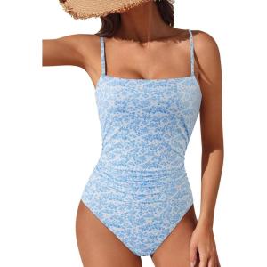 imageSUUKSESS Women Sexy Tummy Control One Piece Swimsuits Square Neck Bathing Suits62 Blue Ditsy Floral