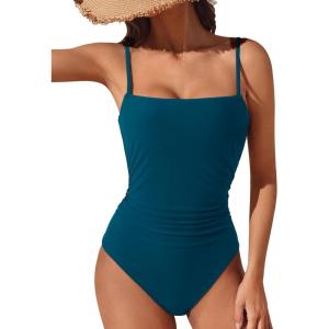 imageSUUKSESS Women Sexy Tummy Control One Piece Swimsuits Square Neck Bathing Suits62 Peacock Blue