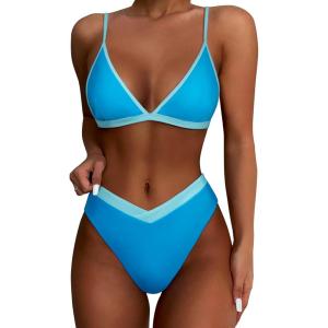 imageSUUKSESS Women Triangle High Cut Bikini Sets Sexy High Waisted 2 Piece Swimsuit57 Blue
