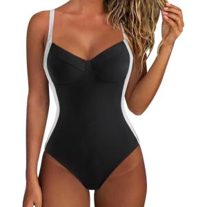 imageSUUKSESS Women Tummy Control One Piece Swimsuit Sexy Crisscross Back Bathing SuitBlack