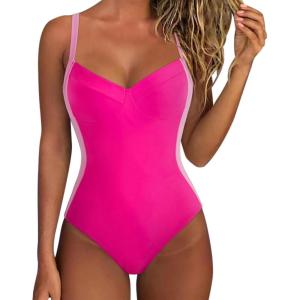 imageSUUKSESS Women Tummy Control One Piece Swimsuit Sexy Crisscross Back Bathing SuitPink