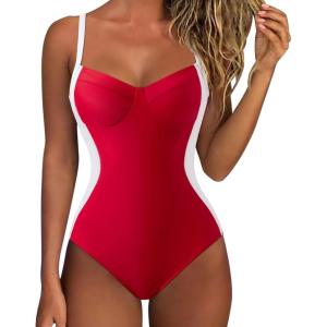 imageSUUKSESS Women Tummy Control One Piece Swimsuit Sexy Crisscross Back Bathing SuitRed