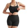 imageSUUKSESS Women 2 Piece Workout Sets High Waisted Tummy Control Biker Shorts Halter Backless Tank TopsBlack
