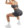 imageSUUKSESS Women 2 Piece Workout Sets High Waisted Tummy Control Biker Shorts Halter Backless Tank TopsDark Grey