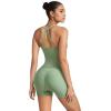 imageSUUKSESS Women 2 Piece Workout Sets High Waisted Tummy Control Biker Shorts Halter Backless Tank TopsGray Green