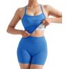 imageSUUKSESS Women 2 Piece Workout Sets High Waisted Tummy Control Biker Shorts Halter Backless Tank TopsSapphire