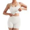 imageSUUKSESS Women 2 Piece Workout Sets High Waisted Tummy Control Biker Shorts Halter Backless Tank TopsWhite