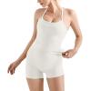 imageSUUKSESS Women 2 Piece Workout Sets High Waisted Tummy Control Biker Shorts Halter Backless Tank TopsWhite