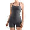imageSUUKSESS Women 2 Piece Workout Sets High Waisted Tummy Control Biker Shorts Halter Backless Tank TopsDark Grey