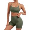 imageSUUKSESS Women Seamless Workout Sets Strappy Sports Bra High Waist Booty Shorts Outfits1 Army Green