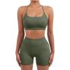 imageSUUKSESS Women Seamless Workout Sets Strappy Sports Bra High Waist Booty Shorts Outfits1 Army Green
