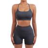 imageSUUKSESS Women Seamless Workout Sets Strappy Sports Bra High Waist Booty Shorts Outfits1 Dark Grey