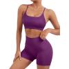 imageSUUKSESS Women Seamless Workout Sets Strappy Sports Bra High Waist Booty Shorts Outfits1 Deep Purple