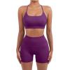 imageSUUKSESS Women Seamless Workout Sets Strappy Sports Bra High Waist Booty Shorts Outfits1 Deep Purple