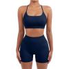 imageSUUKSESS Women Seamless Workout Sets Strappy Sports Bra High Waist Booty Shorts Outfits1 Navy Blue