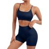 imageSUUKSESS Women Seamless Workout Sets Strappy Sports Bra High Waist Booty Shorts Outfits1 Navy Blue