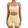 imageSUUKSESS Women Seamless Workout Sets Strappy Sports Bra High Waist Booty Shorts Outfits1 Pale Yellow