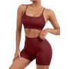 imageSUUKSESS Women Seamless Workout Sets Strappy Sports Bra High Waist Booty Shorts Outfits1 Wine Red