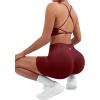 imageSUUKSESS Women Seamless Workout Sets Strappy Sports Bra High Waist Booty Shorts Outfits1 Wine Red