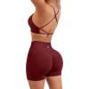 imageSUUKSESS Women Seamless Workout Sets Strappy Sports Bra High Waist Booty Shorts Outfits1 Wine Red