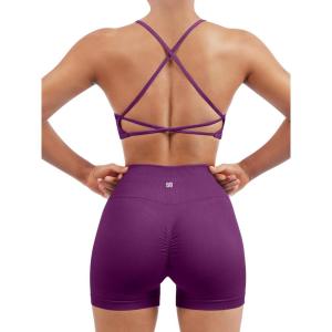 imageSUUKSESS Women Seamless Workout Sets Strappy Sports Bra High Waist Booty Shorts Outfits1 Deep Purple