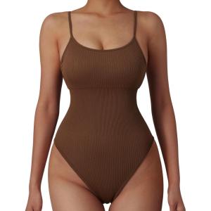 imageSUUKSESS Women Ribbed Sexy Bodysuit Adjustable Spaghetti Strap Padded Tank Top
