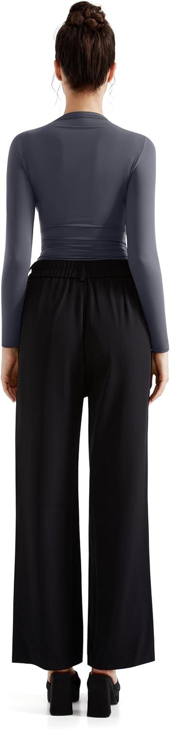 imageSUUKSESS Women Business Casual Long Sleeve Tops Double Lined Basic T ShirtsAsh