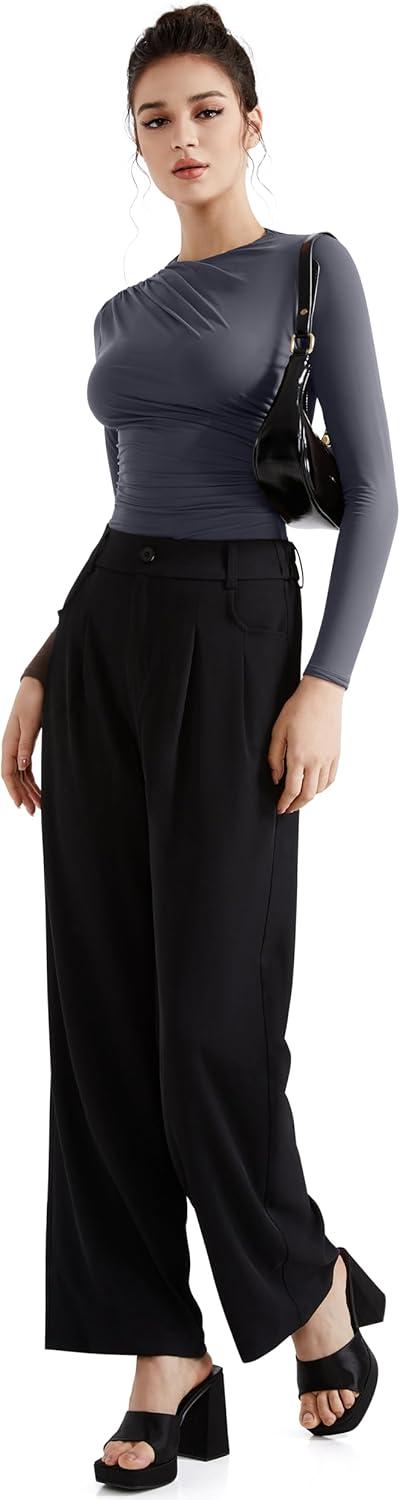 imageSUUKSESS Women Business Casual Long Sleeve Tops Double Lined Basic T ShirtsAsh