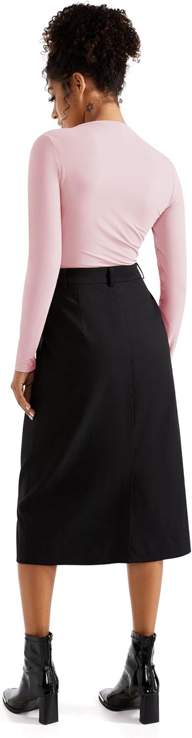 imageSUUKSESS Women Business Casual Long Sleeve Tops Double Lined Basic T ShirtsPink