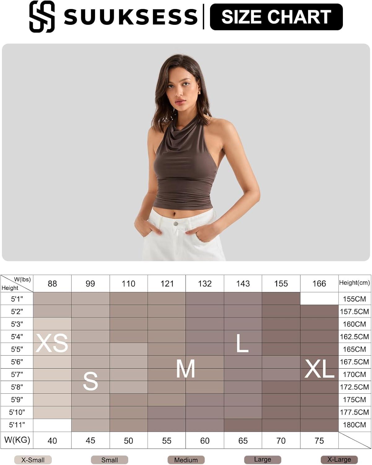 imageSUUKSESS Women Halter Backless Tank Tops Sexy Cowl Neck Summer Going Out Cami TopsBrown