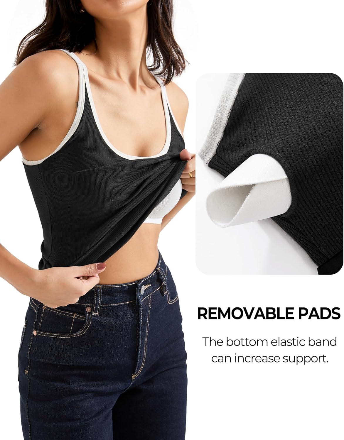 imageSUUKSESS Women Padded Ribbed Long Tank Tops Summer Going Out Basic Scoop Neck Cami TopsBlack1