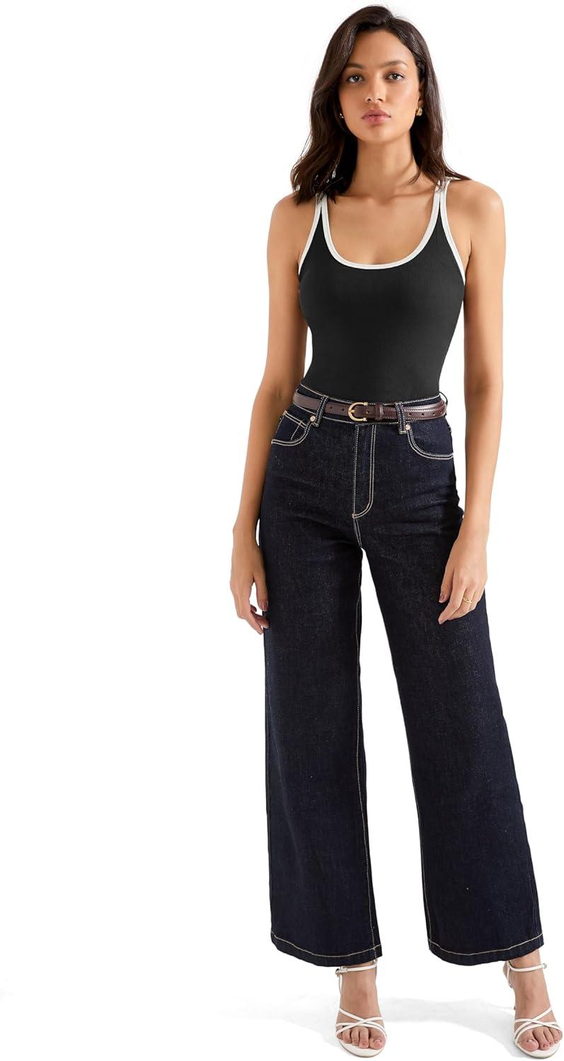 imageSUUKSESS Women Padded Ribbed Long Tank Tops Summer Going Out Basic Scoop Neck Cami TopsBlack1