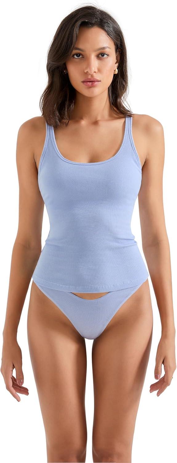 imageSUUKSESS Women Padded Ribbed Long Tank Tops Summer Going Out Basic Scoop Neck Cami TopsLight Blue