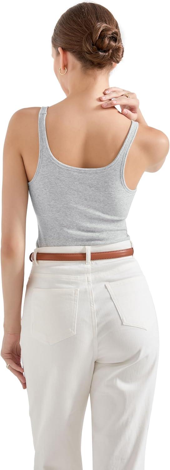 imageSUUKSESS Women Padded Ribbed Long Tank Tops Summer Going Out Basic Scoop Neck Cami TopsLight Grey