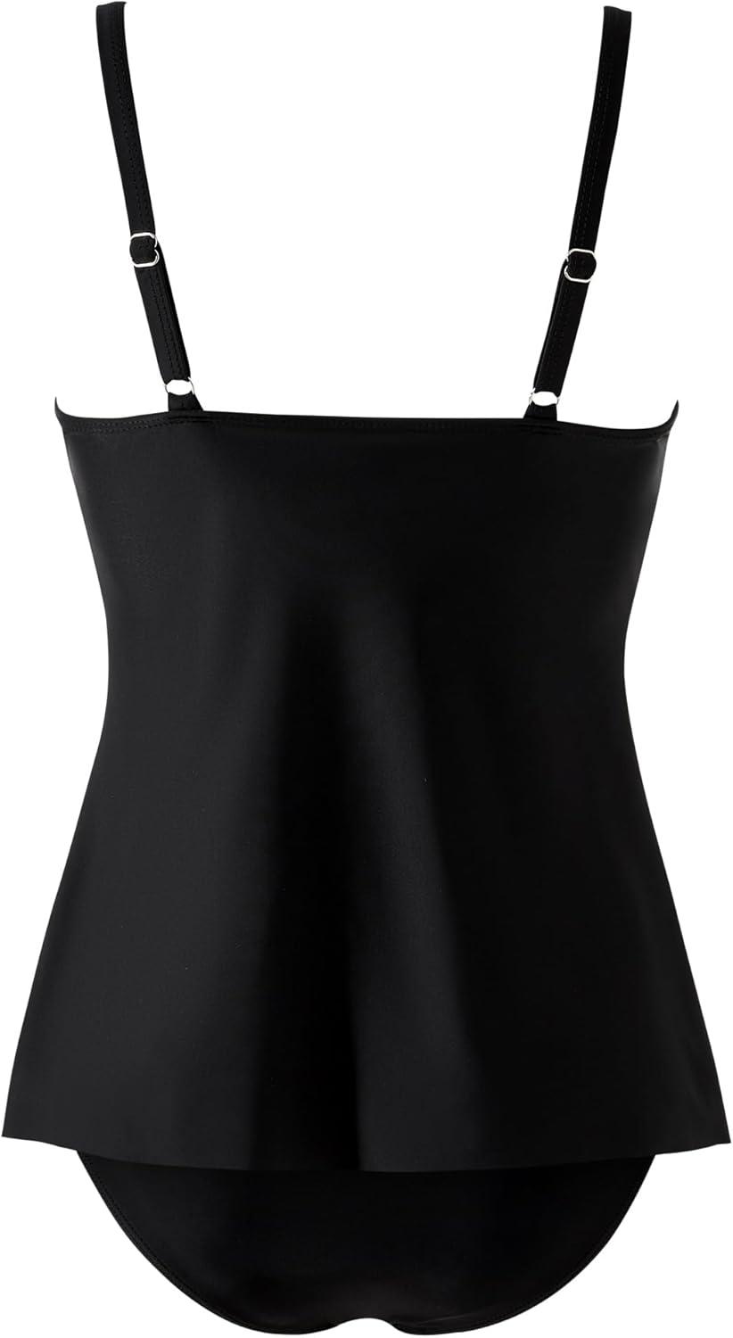 imageSUUKSESS Womens Tummy Control Tankini Swimsuit Push Up Knot Front Bathing SuitBlack