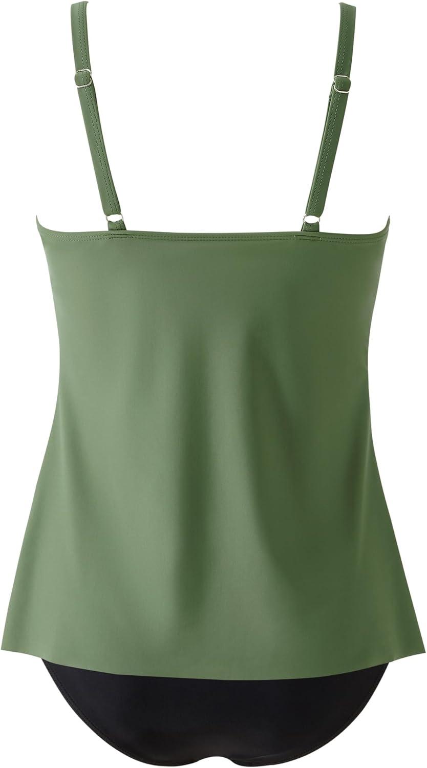 imageSUUKSESS Womens Tummy Control Tankini Swimsuit Push Up Knot Front Bathing SuitGreen
