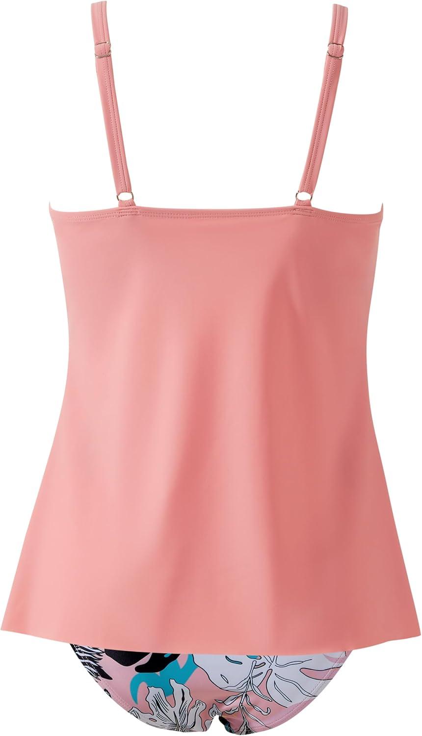 imageSUUKSESS Womens Tummy Control Tankini Swimsuit Push Up Knot Front Bathing SuitPink Multicolor