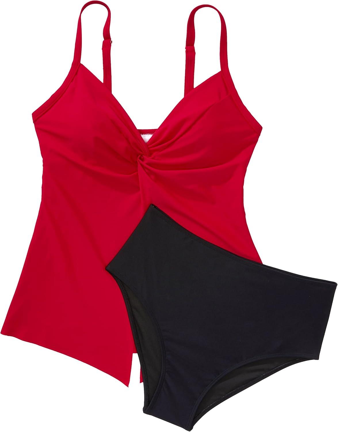 imageSUUKSESS Womens Tummy Control Tankini Swimsuit Push Up Knot Front Bathing SuitRed