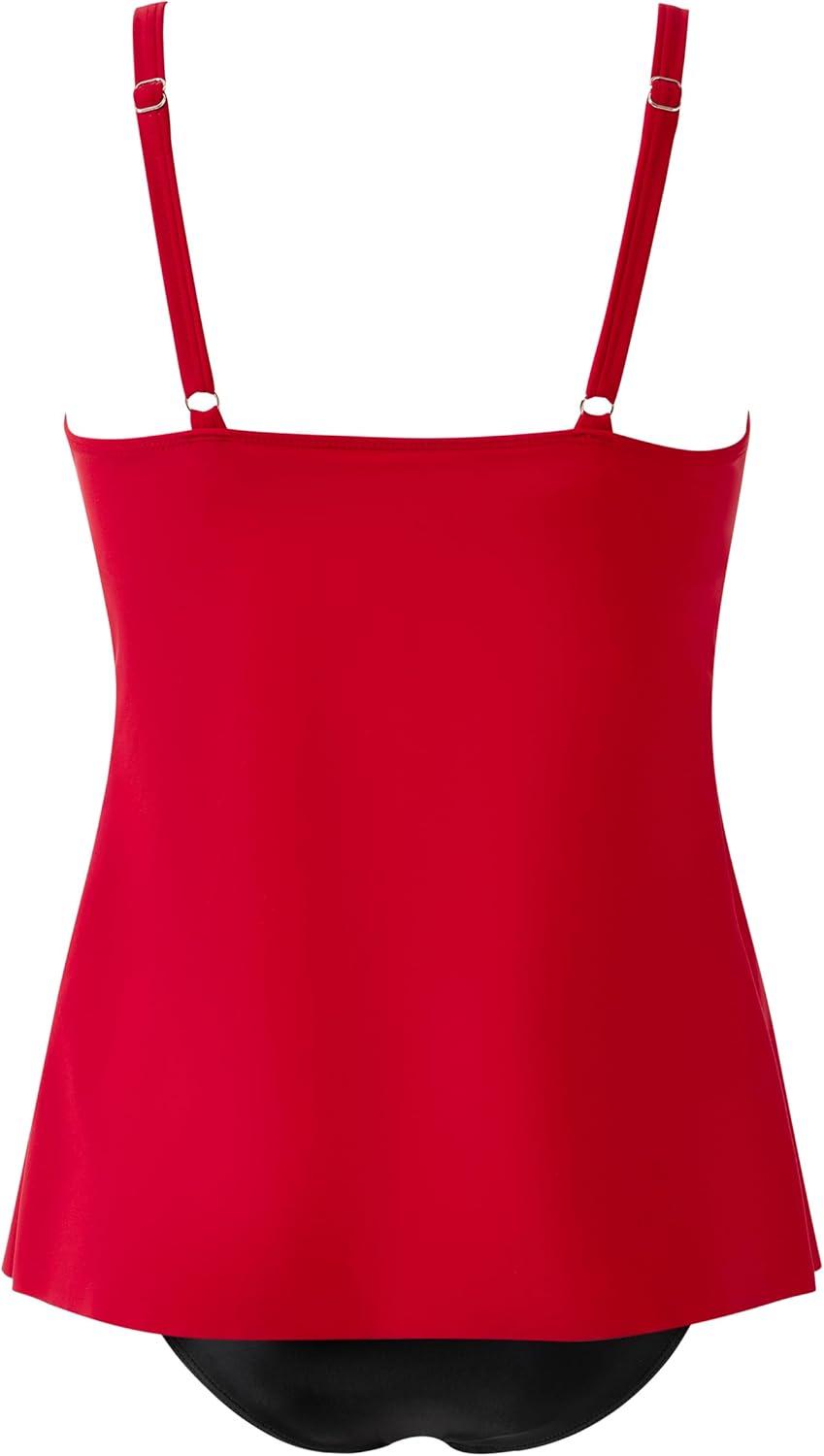 imageSUUKSESS Womens Tummy Control Tankini Swimsuit Push Up Knot Front Bathing SuitRed
