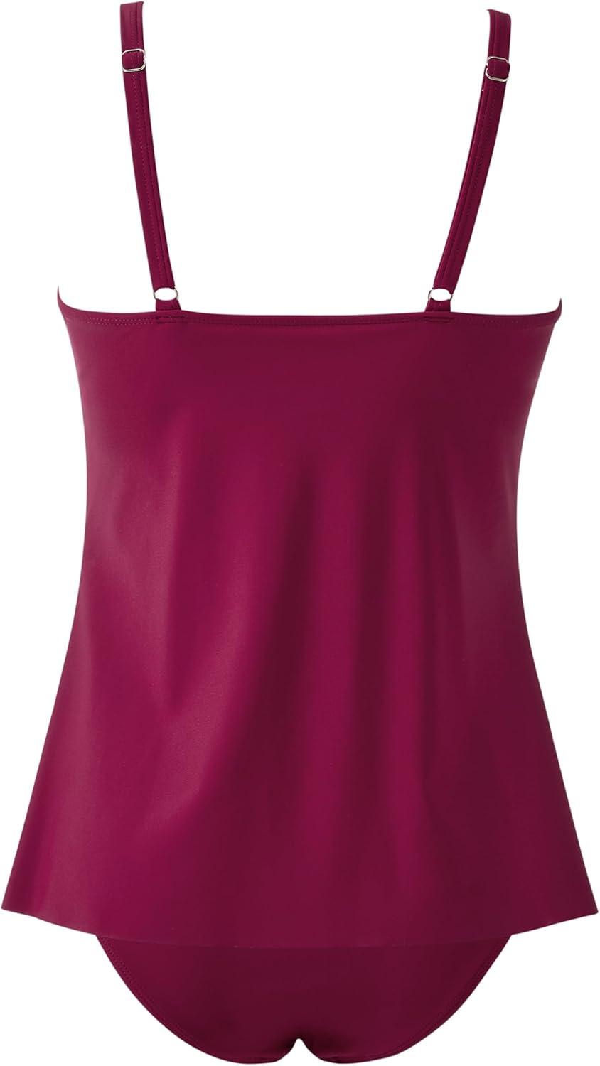 imageSUUKSESS Womens Tummy Control Tankini Swimsuit Push Up Knot Front Bathing SuitWine Red