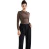 imageSUUKSESS Women Business Casual Long Sleeve Tops Double Lined Basic T ShirtsBrown