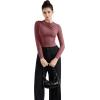 imageSUUKSESS Women Business Casual Long Sleeve Tops Double Lined Basic T ShirtsMarsala