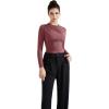 imageSUUKSESS Women Business Casual Long Sleeve Tops Double Lined Basic T ShirtsMarsala